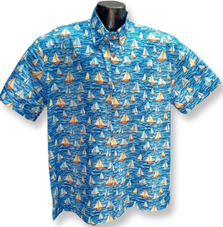 Sailboats Hawaiian Shirt- Made in USA- 100% Cotton